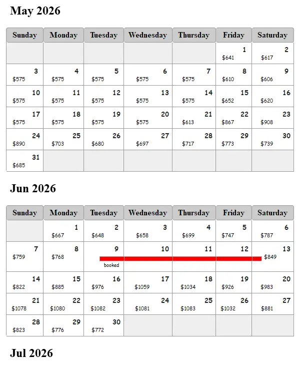 Florida Sundowner availability calendar